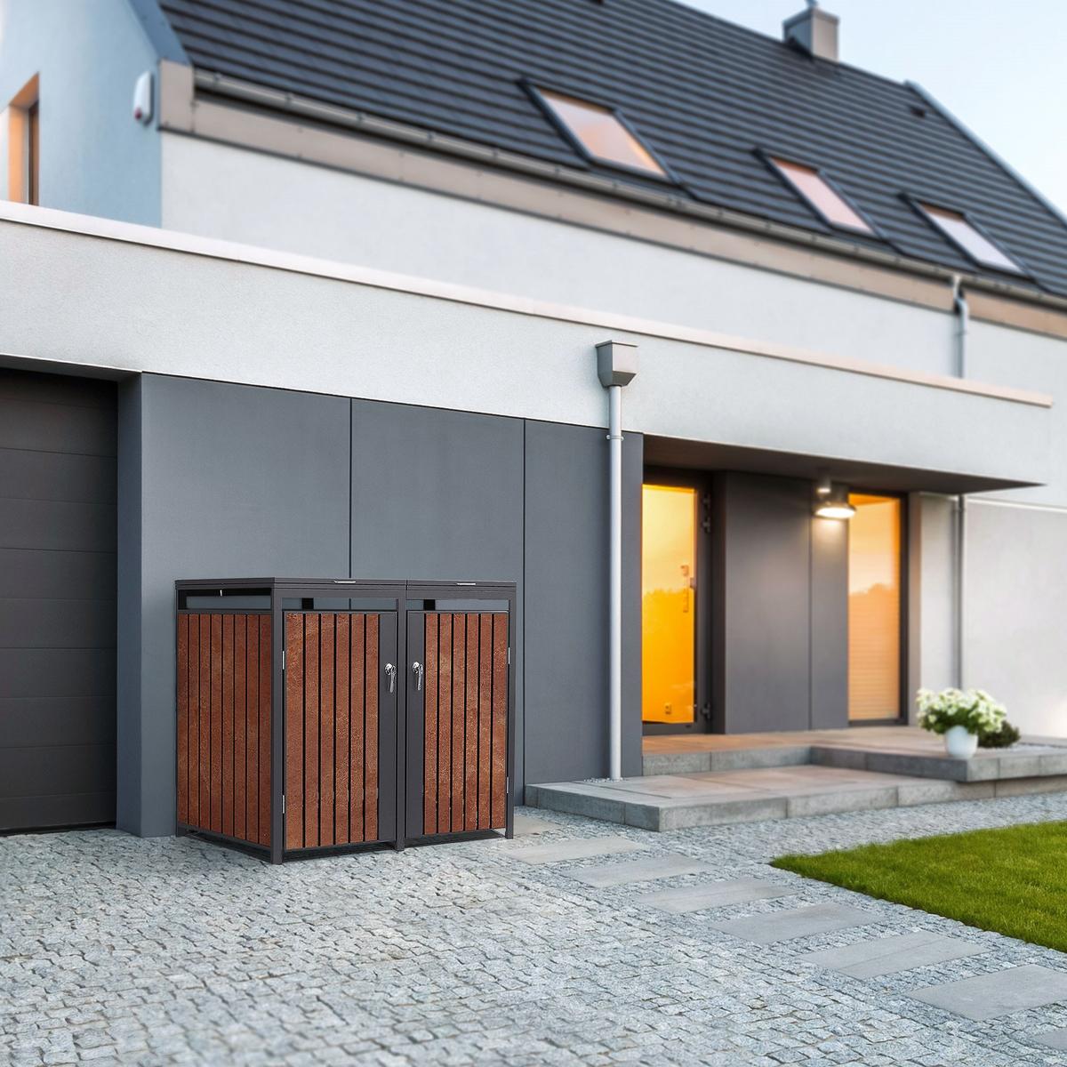 MÜLLTONNENBOX 4er Anthrazit-Rostoptik - Rotbraun, Metall (264/120/80cm) - ML-DESIGN