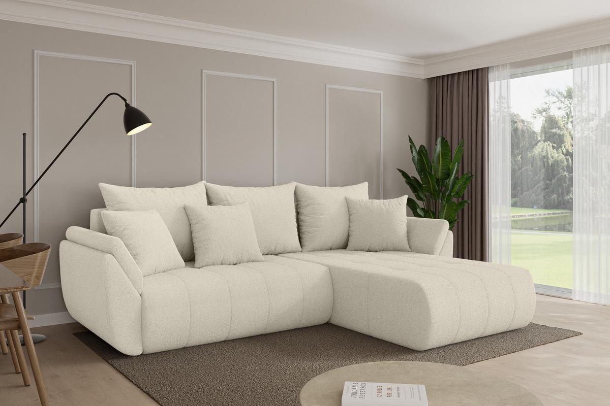 ECKSOFA mit Schlaffunktion Ottomane Rechts TOKO-L 277x194x86 Beige Bouclé - Sandfarben/Beige, Holzwerkstoff/Kunststoff (277/194cm) - ALTDECOR