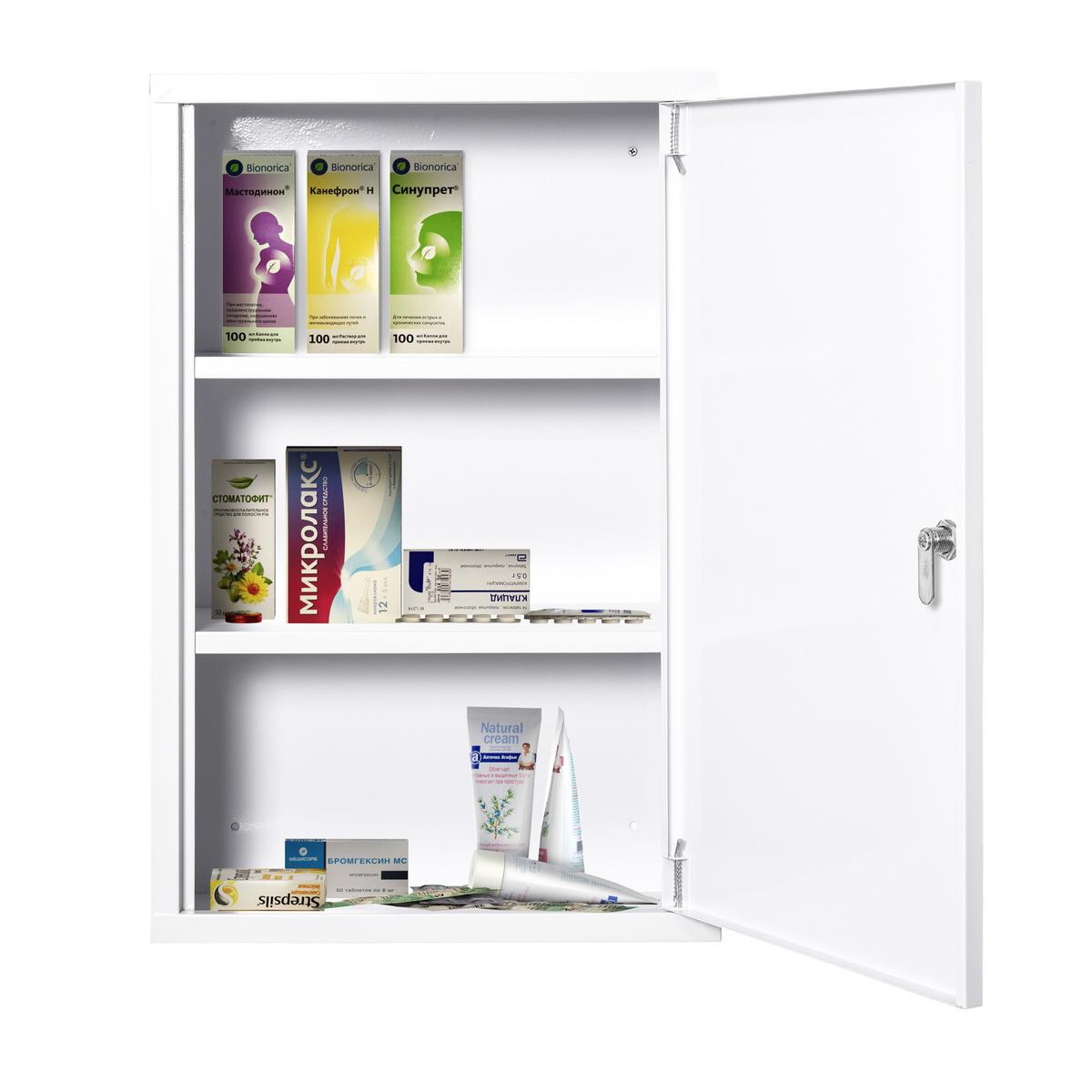 MEDIZINSCHRANK Arzneischrank Erste-Hilfe-Schrank mit Schloss 3 Fächer Stahl Weiß - Weiß, Metall (40/60/18cm) - Kleankin