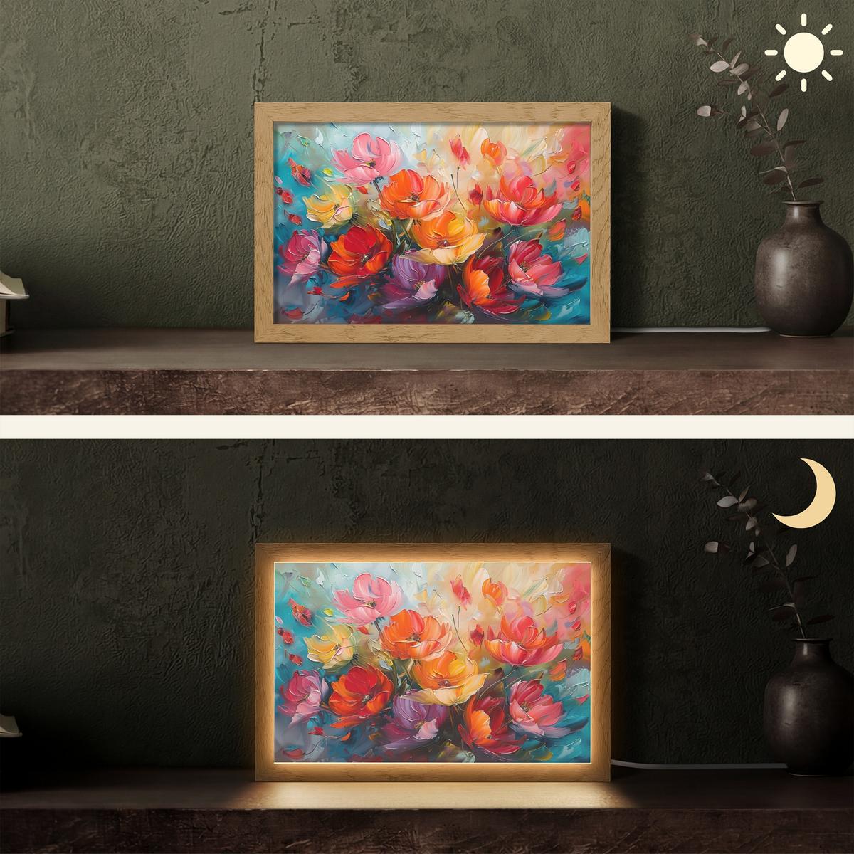 TISCHLEUCHTE Blumen - Bunt - Malerei - Abstrakt - Kunst 30x20 cm - Alufarben, Holzwerkstoff (8/30/20cm) - OnlyWow