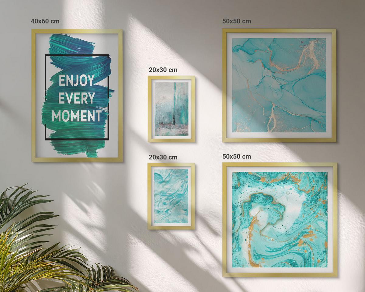 BILDER SET 5er Set - 50x50 cm & 20x30 cm & 40x60 cm Goldrahmen - Farbenfrohe Abstraktionen, Gesichter, Formen - Goldfarben, Kunststoff (40/60cm) - TULUP