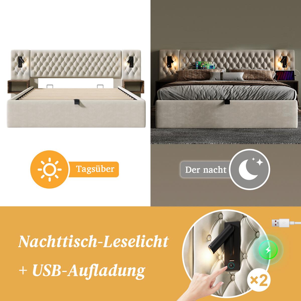 DOPPELBETT Beige 261/210/105 cm - Beige, Holzwerkstoff/Textil - Urban Meuble