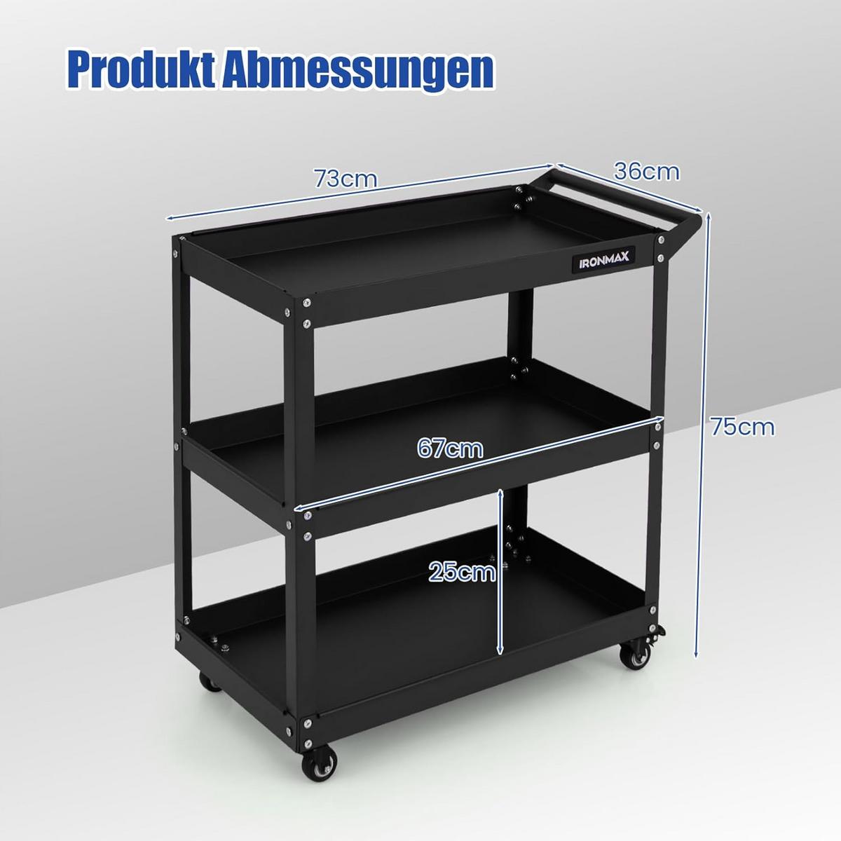 WERKSTATT-ROLLWAGEN Schwarz - Schwarz, Metall (73/75/36cm) - COSTWAY