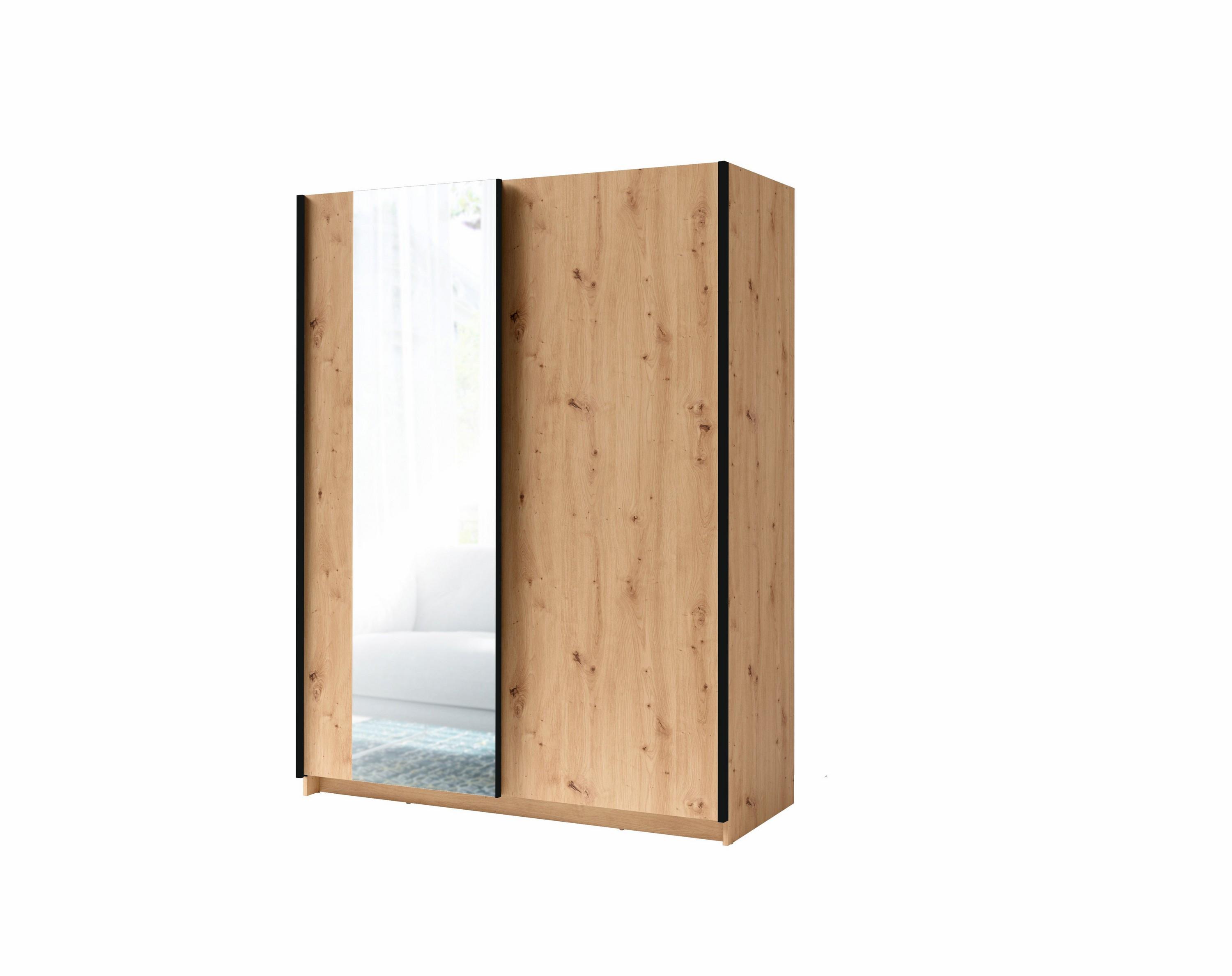 SCHWEBETÜRENSCHRANK ELRON 180,6/198,5/62cm 2-türig mit Spiegel Eiche Artisan - Eiche Artisan, Holzwerkstoff (180.6/198.5/62cm) - MASSENO