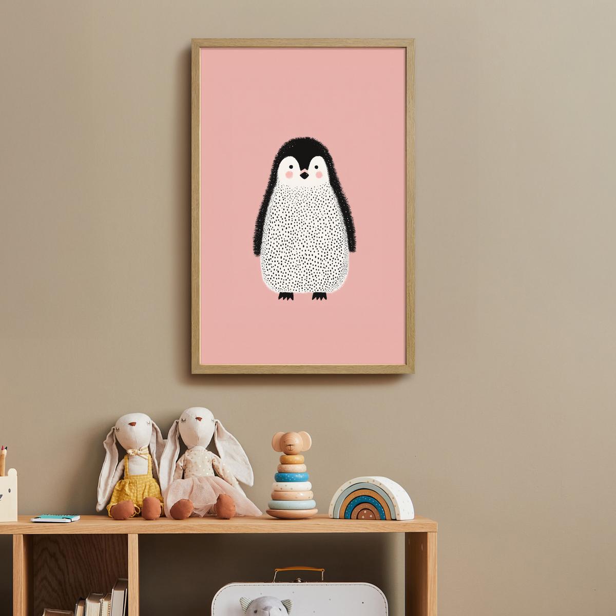 WANDLEUCHTE MIT AKKU Pinguin - Punkte - Minimalistisch - Rosa 40x60 cm - Rosa, Holzwerkstoff (40/60/8cm) - OnlyWow