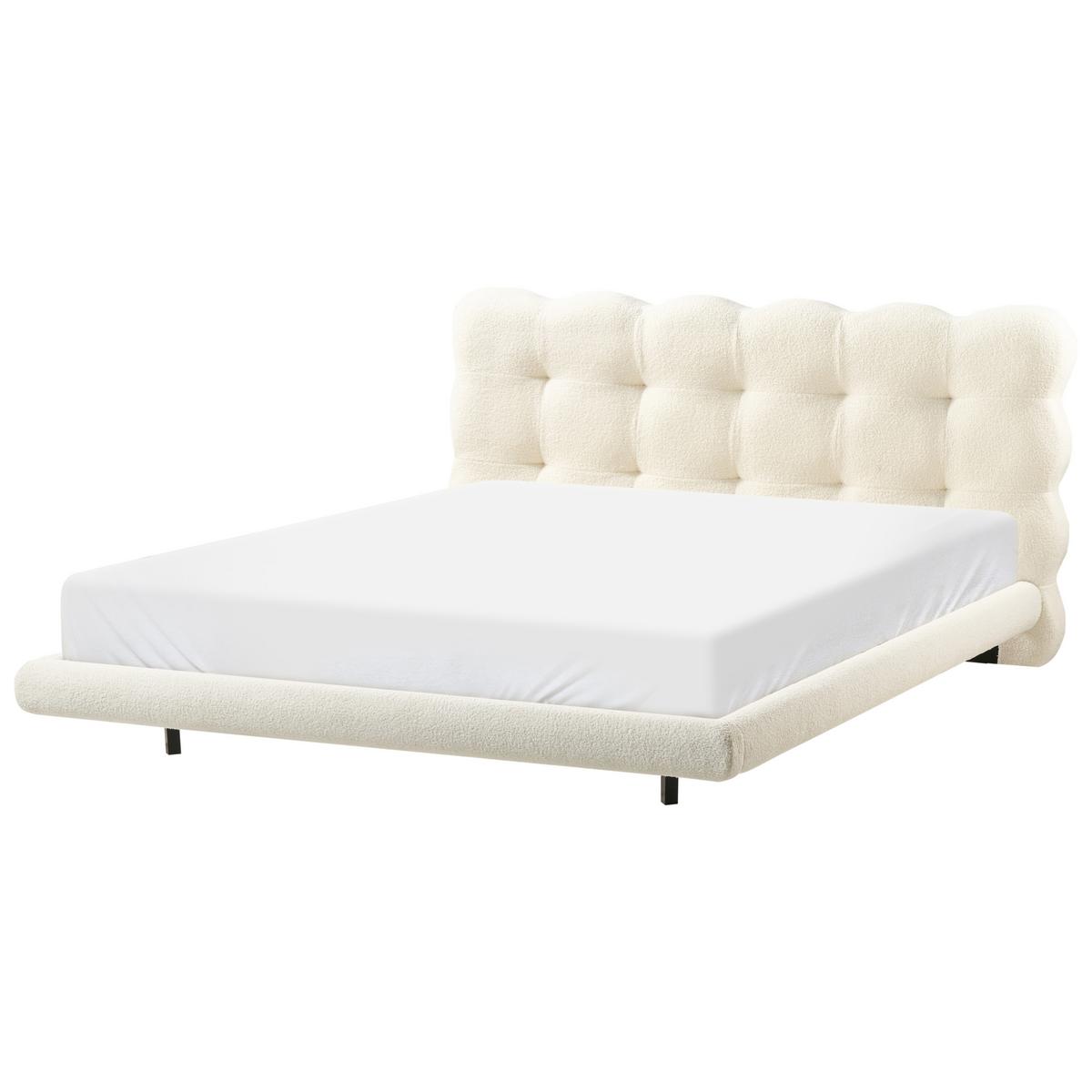 BETT mit Lattenrost 160/200 cm Bouclé Cremeweiß Soulisse - Creme, Textil (160/200cm) - Beliani