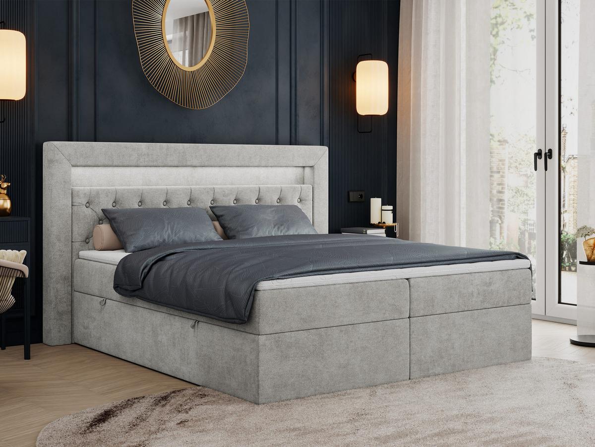 BOXBETT GOLD-6 LED 200/200 Hellgrau Struktur - H3 - Hellgrau, Holz/Textil (200/200cm) - MKS