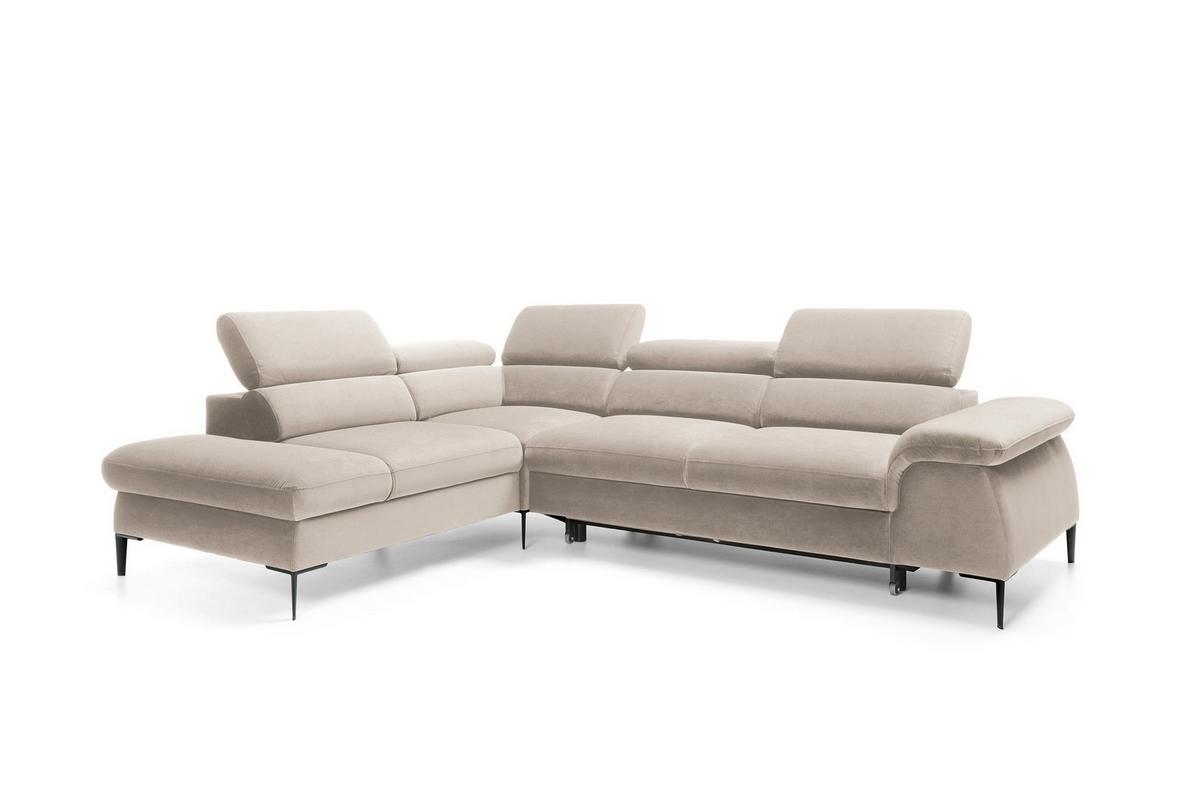 ECKSOFA MESTO Beige Velours-Stoff mit Schlaffunktion - Beige, Holz (280/214cm) - MASSENO