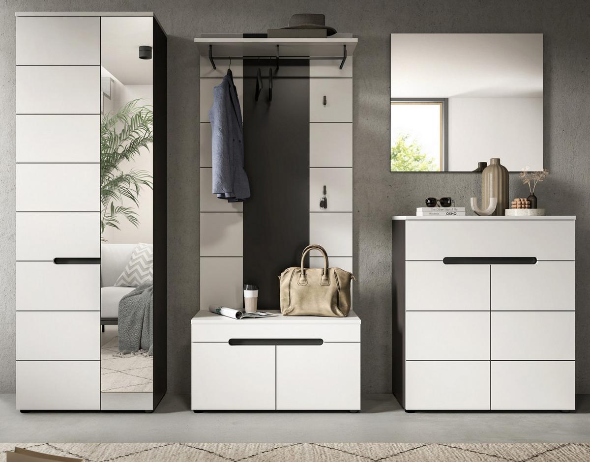 GARDEROBEN-SET 5-teilig in weiß, grau 255 cm, Komplettset mit Soft-Close, Cooper - Schwarz/Weiß, Glas/Holzwerkstoff (255/190/37cm) - Inn.Furn
