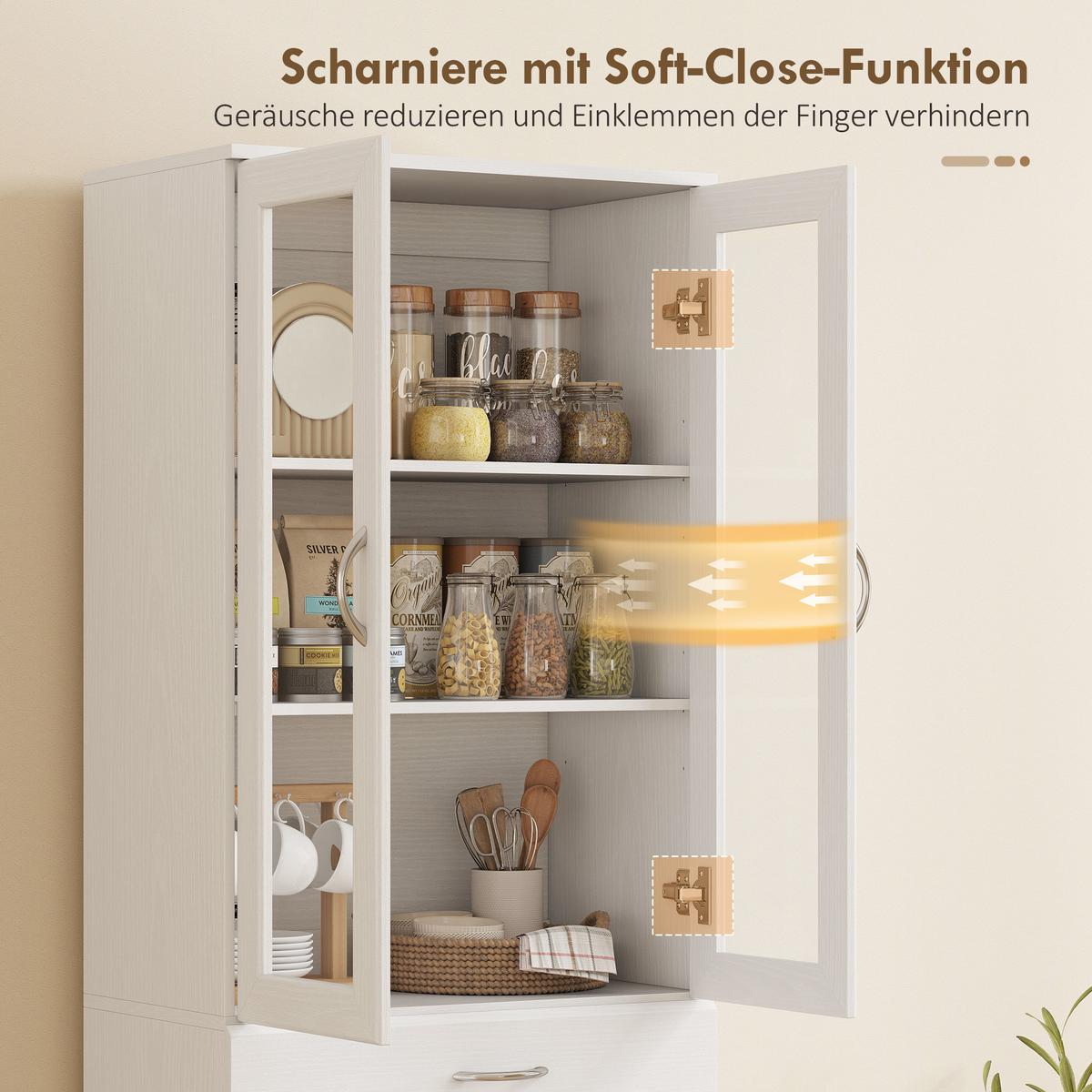 KÜCHENSCHRANK Spanplatte Hartglas Weiß - Silberfarben/Weiß, Holzwerkstoff/Metall (35/180/60cm) - HOMCOM