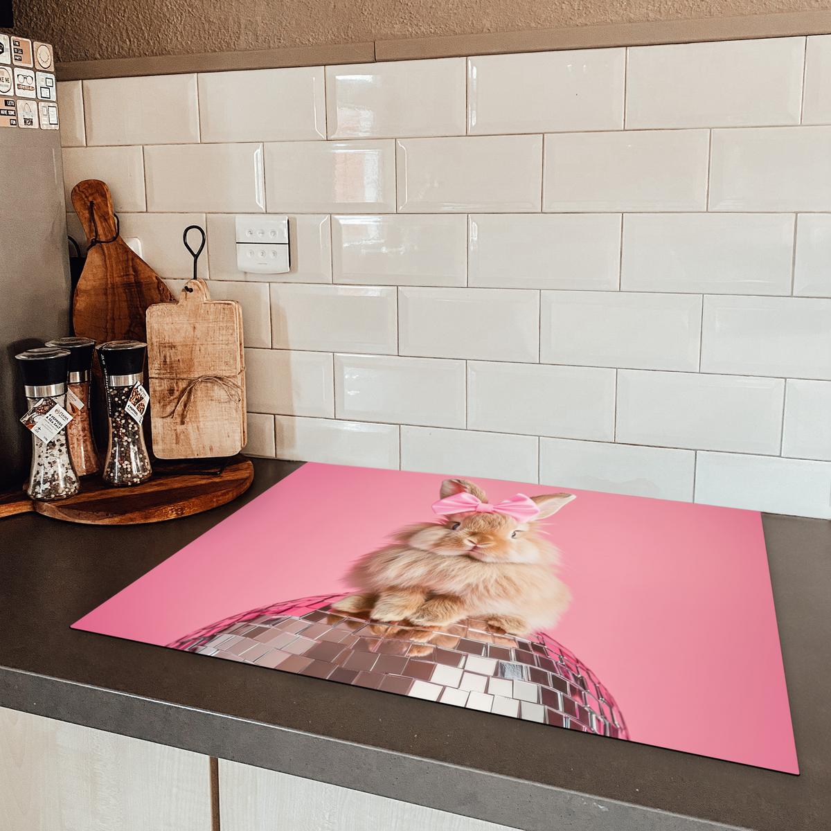 HERDABDECKPLATTE Schleife - Discoball - Kaninchen Herdabdeckung Induktionsfeld 70x52 cm - Pink, Kunststoff (70/52/0.2cm) - MuchoWow