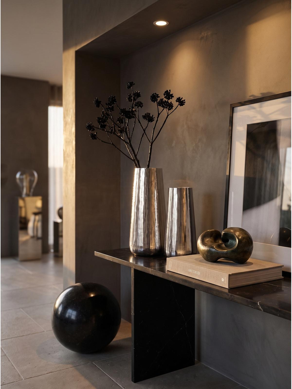 VASEN 2er-Set AMALFI, Aluminium, handgefertigt, Silber, Ø 21 x 45 cm - Silberfarben, Metall (45cm) - KADIMA DESIGN