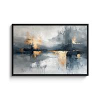 POSTER MIT RAHMENGERAHMTES BILD Kunst - Grau - Gold - Abstrakt 120x80 cm - Dunkelgrau, Papier (120/80cm) - MuchoWow
