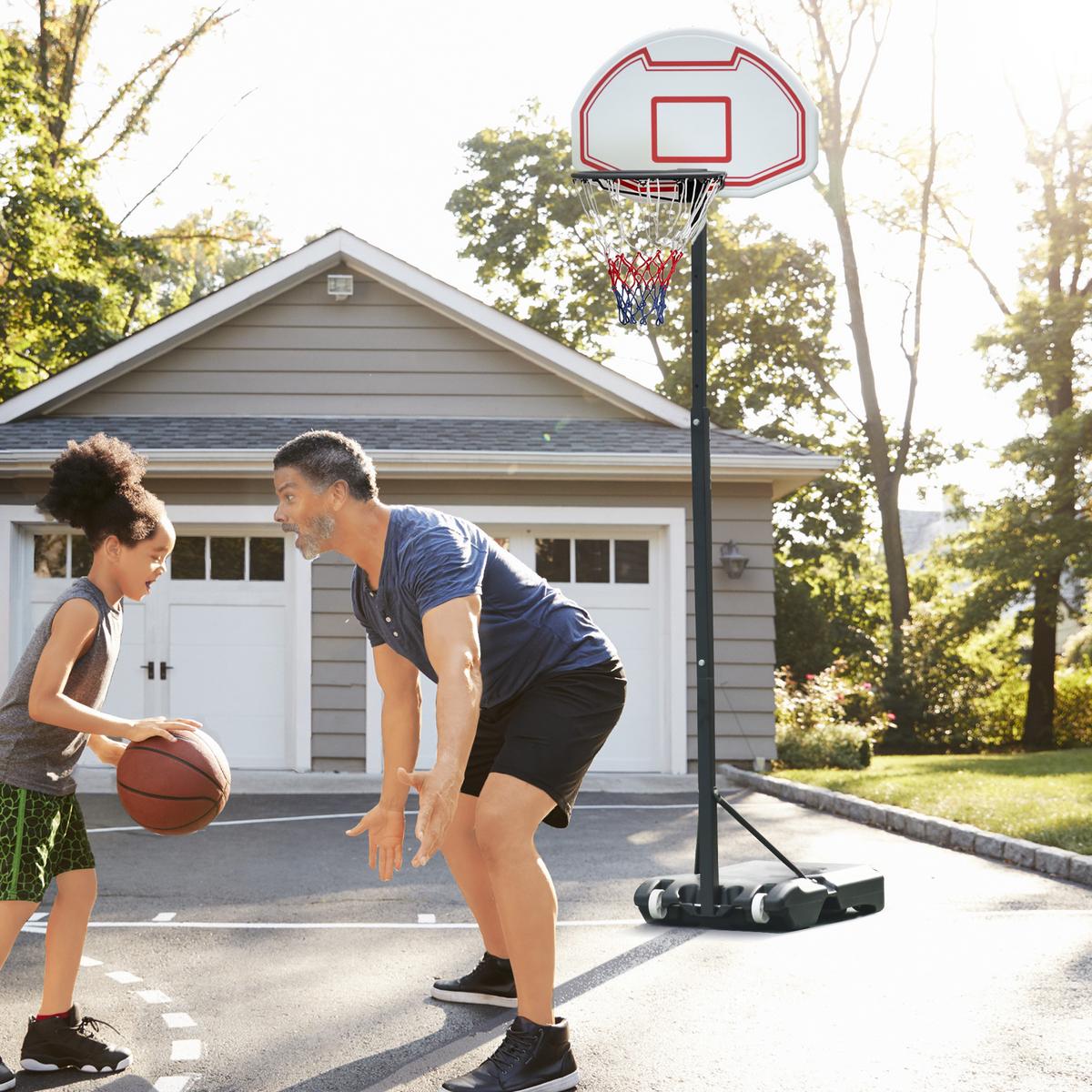 BASKETBALLKORB, Stahl, Schwarz / Rot / Weiß, 73L x 49B x 194-249H cm - Messingfarben, Metall (49/73cm) - HOMCOM