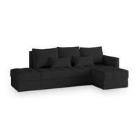 ECKSOFA LUMARI R-S Schwarz Plüsch-Stoff mit Schlaffunktion - Schwarz, Holz (262/143cm) - MASSENO