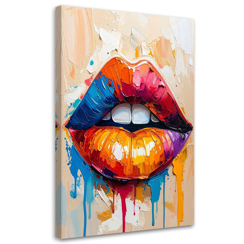LEINWANDBILD Bunte Lippen Abstrakt 70x100cm - Multicolor, Textil (70/100cm) - Feeby