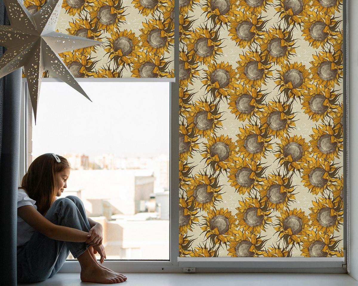 INNENROLLO - Fensterrollo - Rollo - 100x100 cm - Sonnenblume - Gelb, Kunststoff (100/100/0.5cm) - TULUP