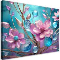 WANDBILD bunte blumen glas abstrakt - Pink, Textil (60/40cm) - Feeby