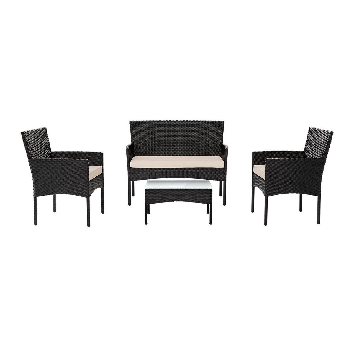 GARTENSET Fort Myers schwarz / cremeweiß inkl. Abdeckung - Creme/Schwarz, Kunststoff/Metall - Juskys