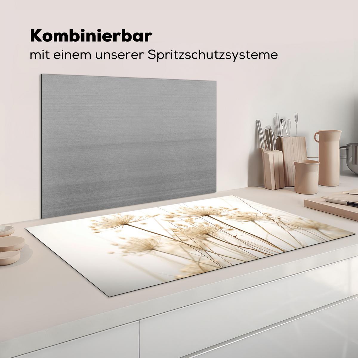 HERDABDECKPLATTE Blumen - Weiß - Sonnenlicht Induktionsschutz 91.6x52.7 cm - Ecru, Kunststoff (91.6/52.7/0.2cm) - MuchoWow