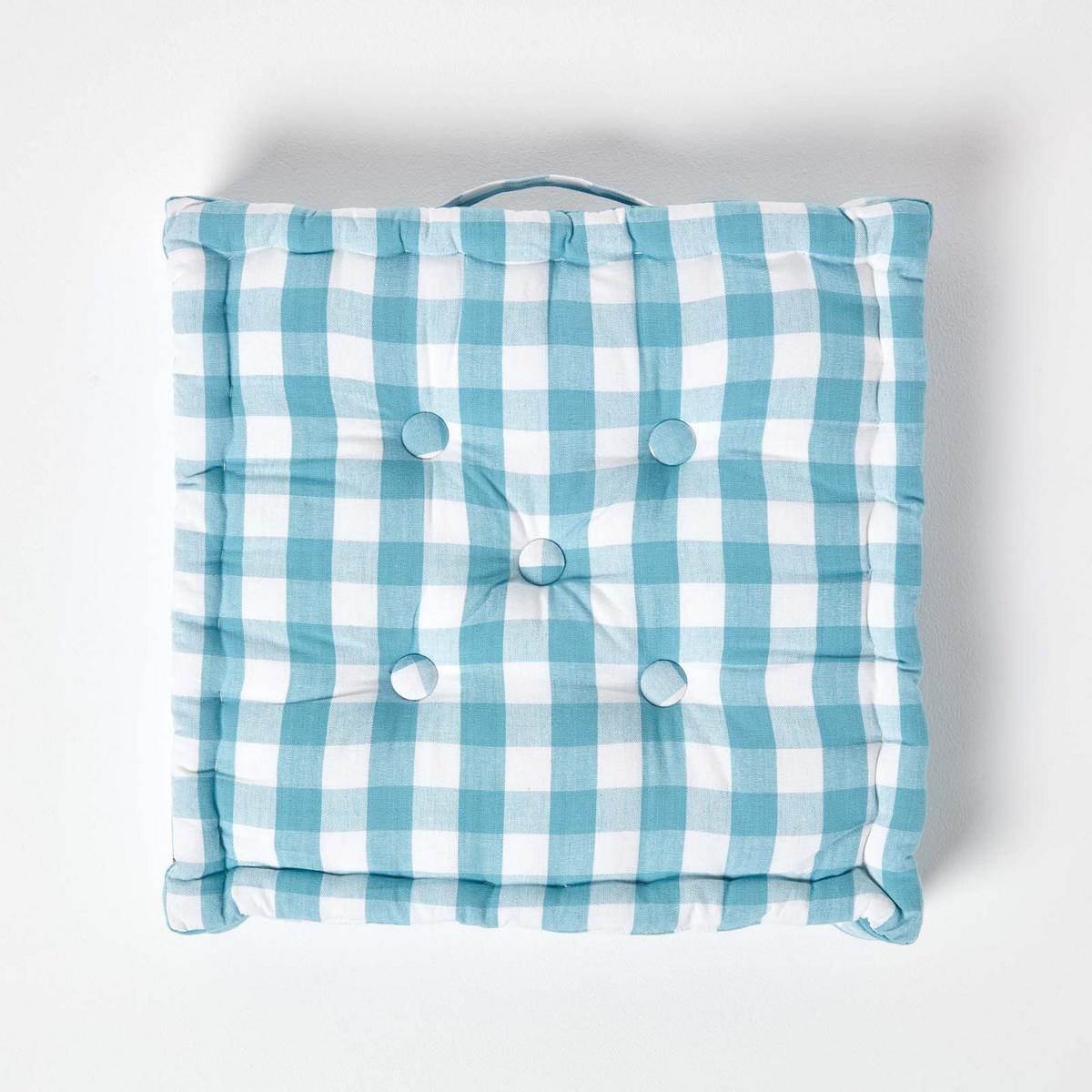 SITZKISSEN blau-weiß kariert 40/40/8 cm - Blau, Textil (40/40/8cm) - Homescapes