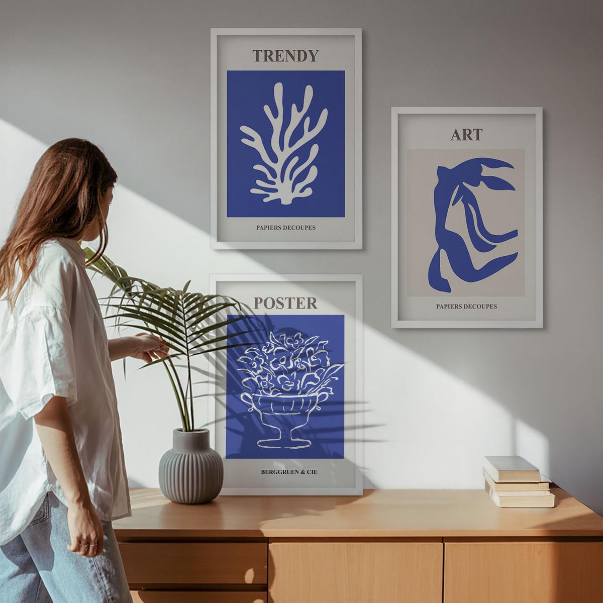 BILDER SET 3er Set - 40x60 cm Weißer Rahmen - Matisses abstrakte Plakate - Weiß, Kunststoff (40/60cm) - TULUP
