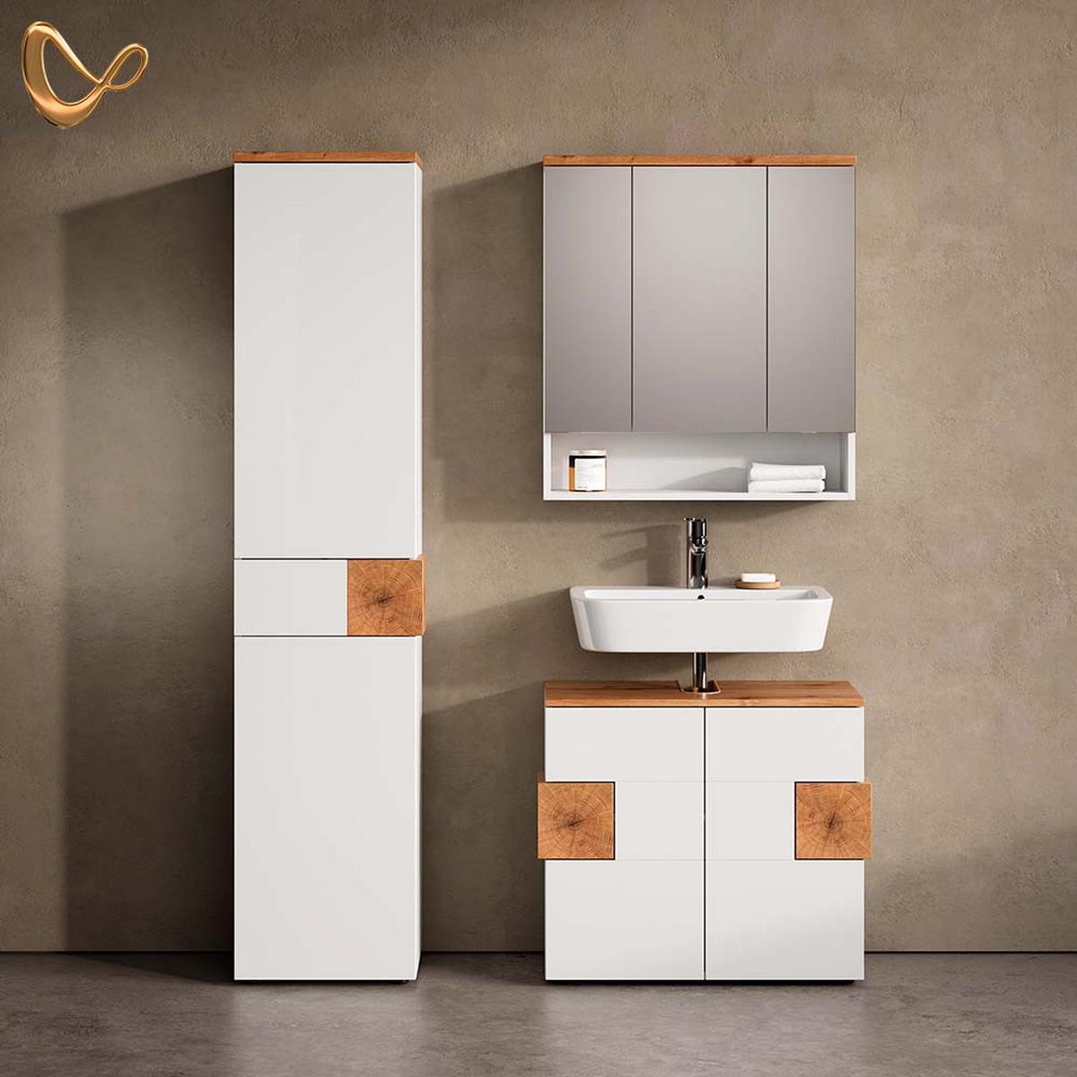 BADSPIEGELSCHRANK Tanaro Weiß 70 x 77.5 cm mit 3 Türen - Weiß, Holzwerkstoff (70/77.5/21.7cm) - Livinity®