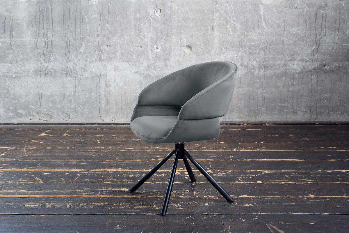ESSZIMMERSTUHL LARA Grau Velvet Drehbar (360°) (1er-Set) - Blaugrau/Schwarz, Kunststoff/Textil (61/82/62cm) - KAWOLA