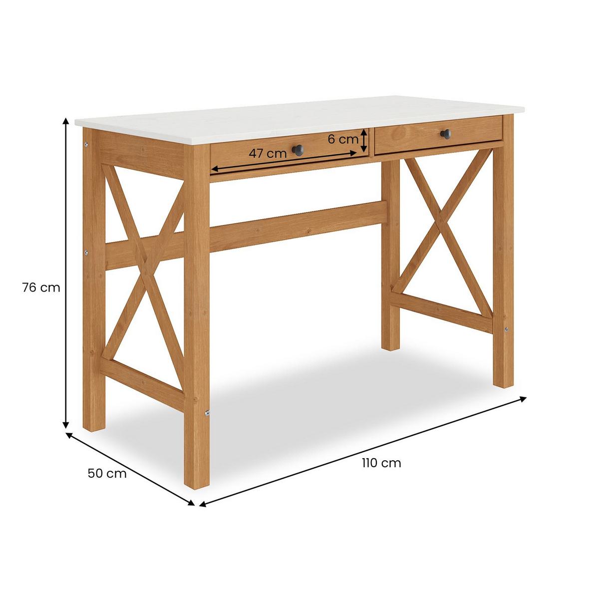 SCHREIBTISCH ADRIAN weiß/Eiche - Eichefarben/Weiß, Holz (50/110/76cm) - IDIMEX