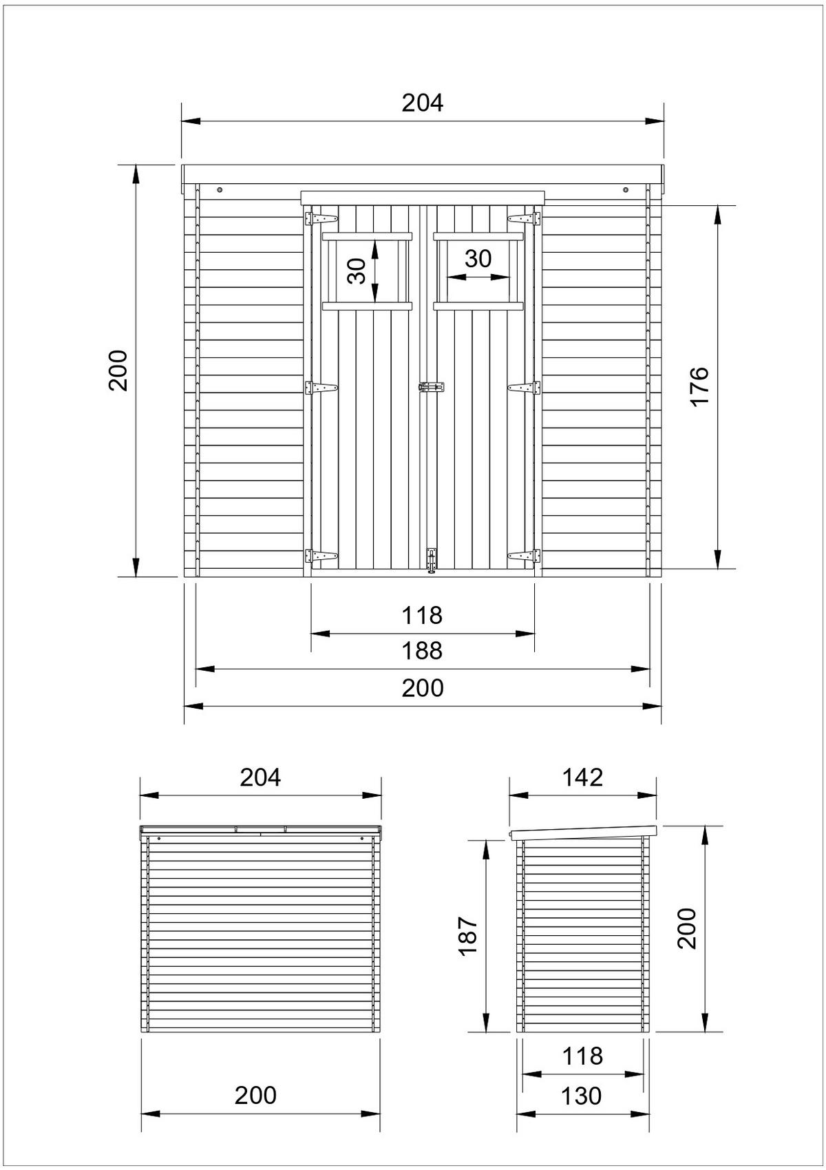 HOLZ-GARTENHAUS - B204xL142xH200 cm/ 2,22 m2 - M311 - Beige, Holz (204/200/142cm) - Timbela