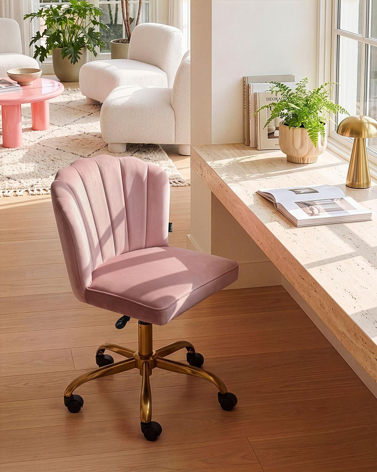 SCHREIBTISCHSTUHL Samtstoff Rosa Valticello - Pink/Goldfarben, Textil/Metall (60/77/60cm) - Beliani