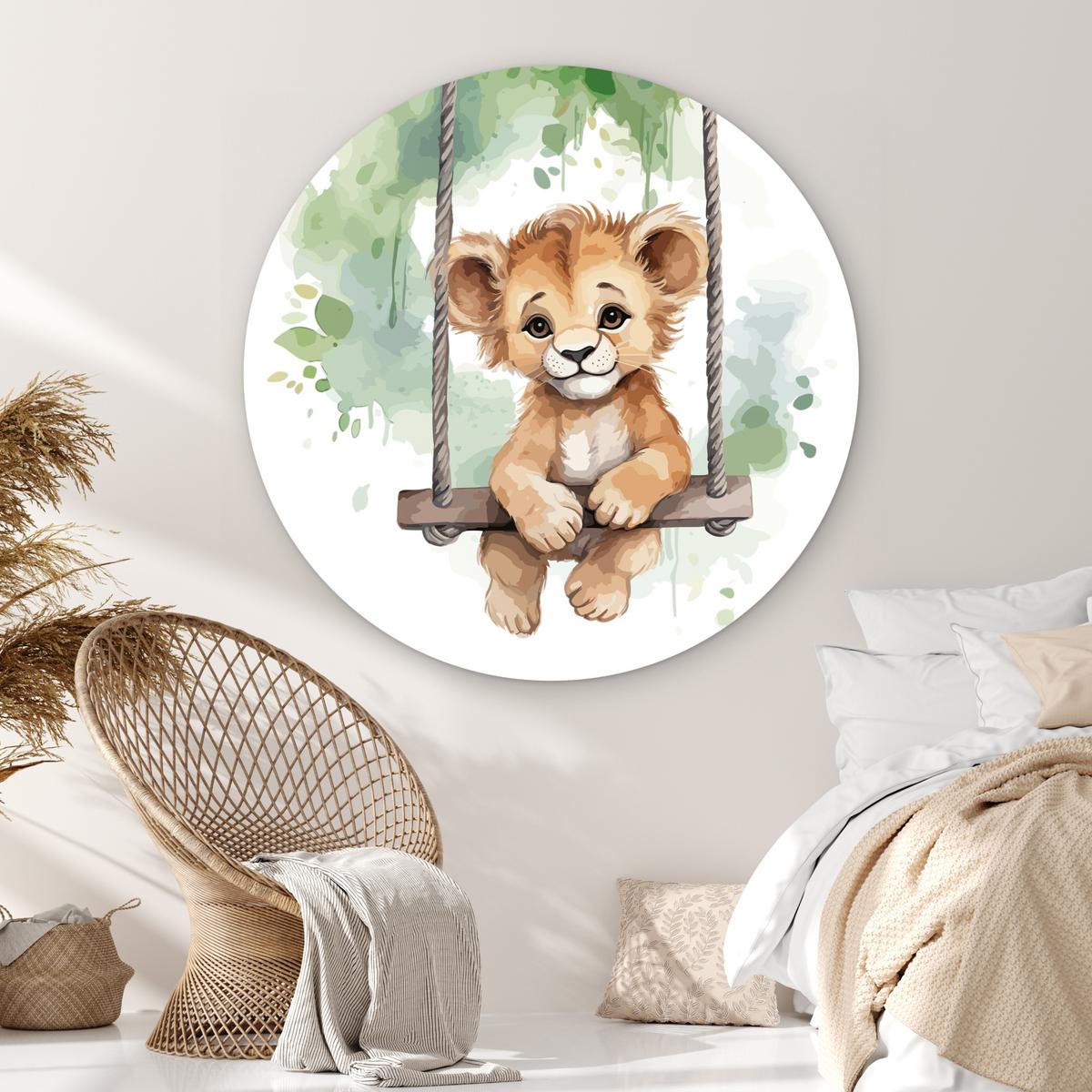 WANDBILD Löwe - Tier - Kinder - Dschungel Deko Groß 150x150 cm - Hellbraun, Kunststoff (150/150cm) - MuchoWow