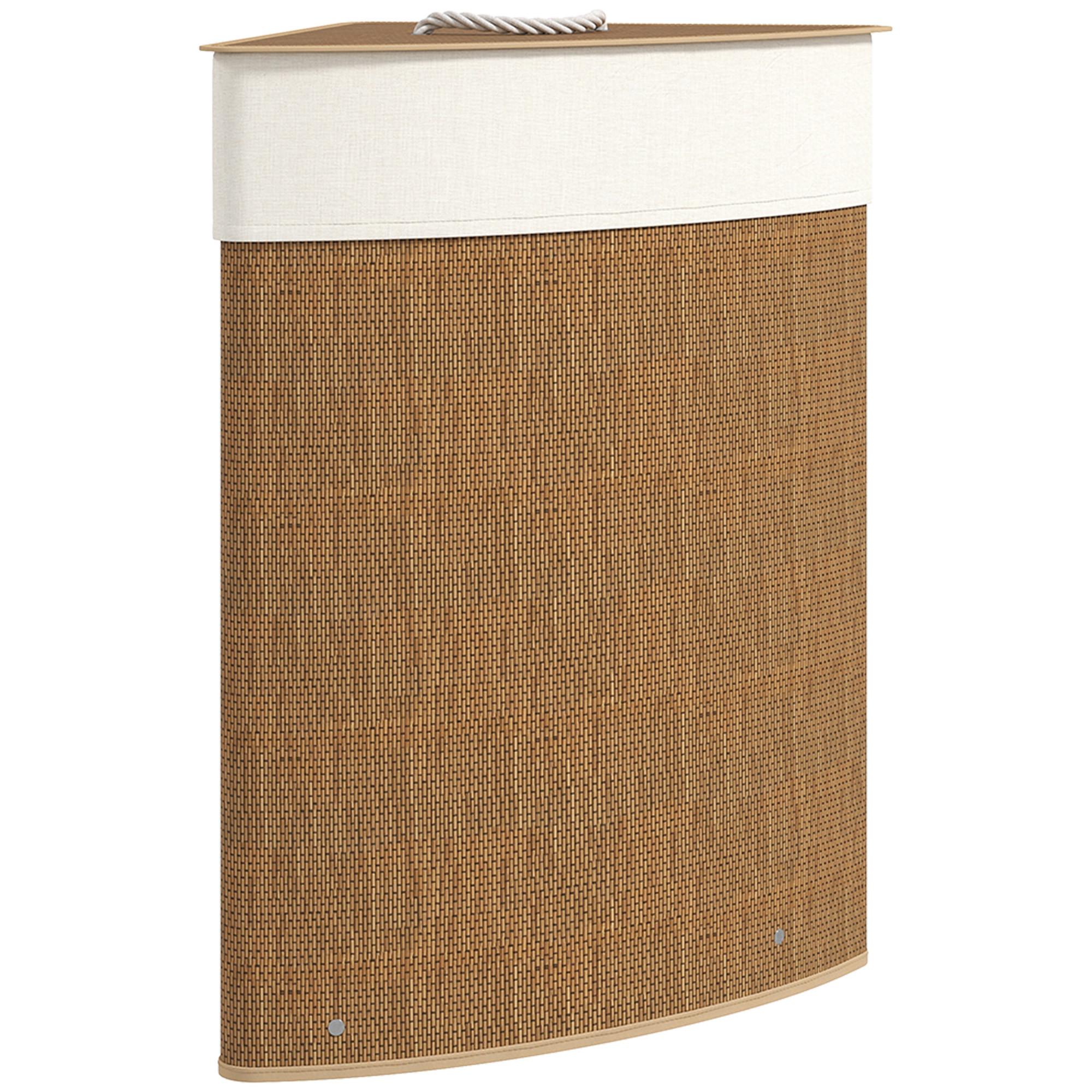 BAMBUS Wäschekorb mit Deckel 55 L Eck Wäschesammler mit herausnehmbar Wäschesack - Braun, Naturmaterialien (35/60/35cm) - HOMCOM