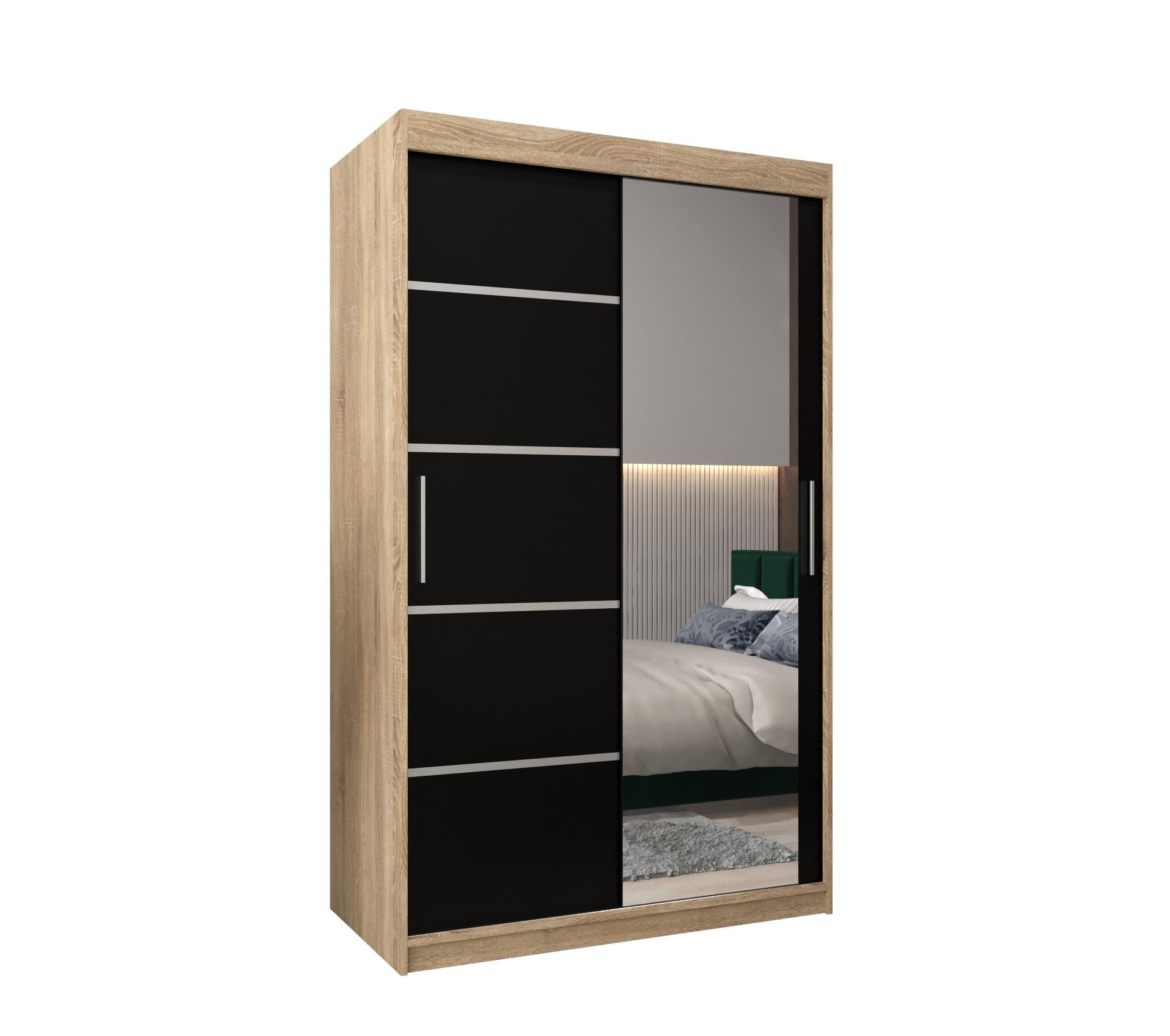 SCHWEBETÜRENSCHRANK 200/120/62 2-türig - Silberfarben/Schwarz, Holz/Kunststoff (120/200/62cm) - MÖBEL KRYSPOL