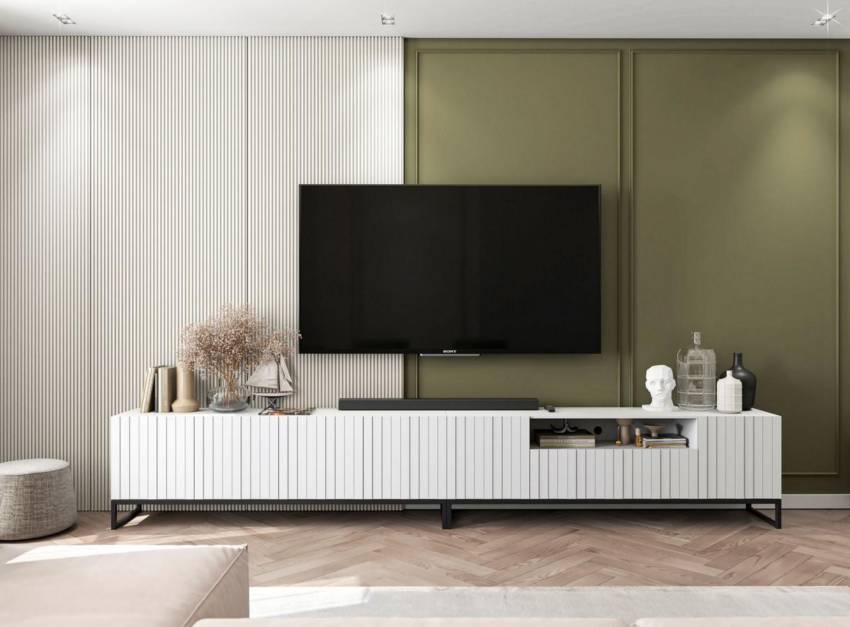 TV-SCHRANK Elpis2 Weiß Matt mit Metallrahmen Glamour 150 cm - Schwarz/Weiß, Holzwerkstoff/Metall (150/51.5/36.5cm) - Meble Lindner