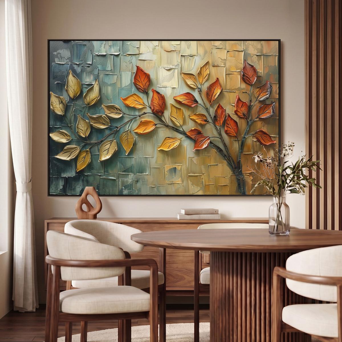 LEINWAND Bilder mit Rahmen - Baum - Abstrakt - Natur - Kunst - 120x80 - Goldfarben, Textil (120/80cm) - MuchoWow