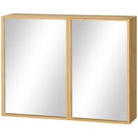 SPIEGELSCHRANK mit 3 Innenböden, Doppeltür, Bambus, Natur, 65,2 x 14 x 50 cm - Naturfarben, Glas (65.2/50/14cm) - Kleankin