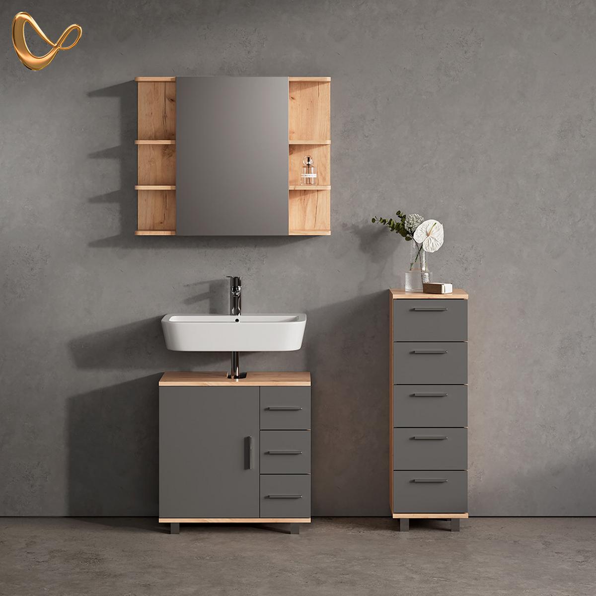 WASCHBECKENUNTERSCHRANK Eisak Goldkraft Eiche 60 x 60 cm - Honigeiche, Holzwerkstoff (60/60/33cm) - Livinity®