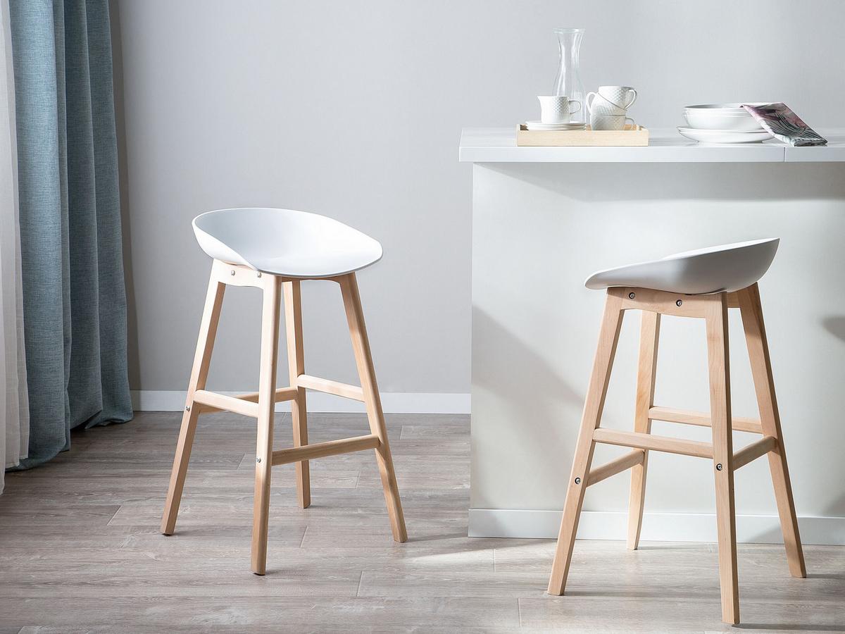 BARSTUHL 2er-Set Kunststoff Weiß Micco - Weiß, Holz/Kunststoff (42/85/46cm) - Beliani