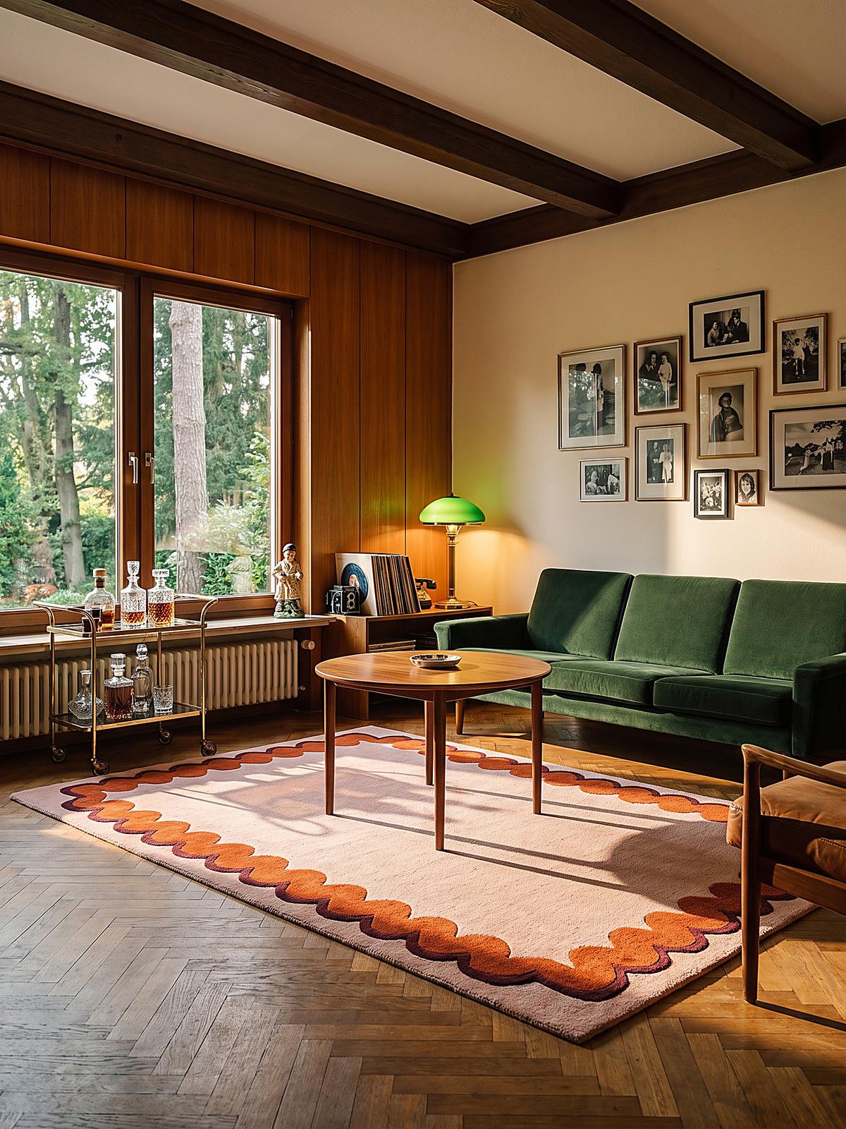 WOLLTEPPICH handgetuftet WAVENEY, Zickzack-Wellenbordüre, Orange, 140 x 200 cm - Orange, Textil (140/200cm) - KADIMA DESIGN