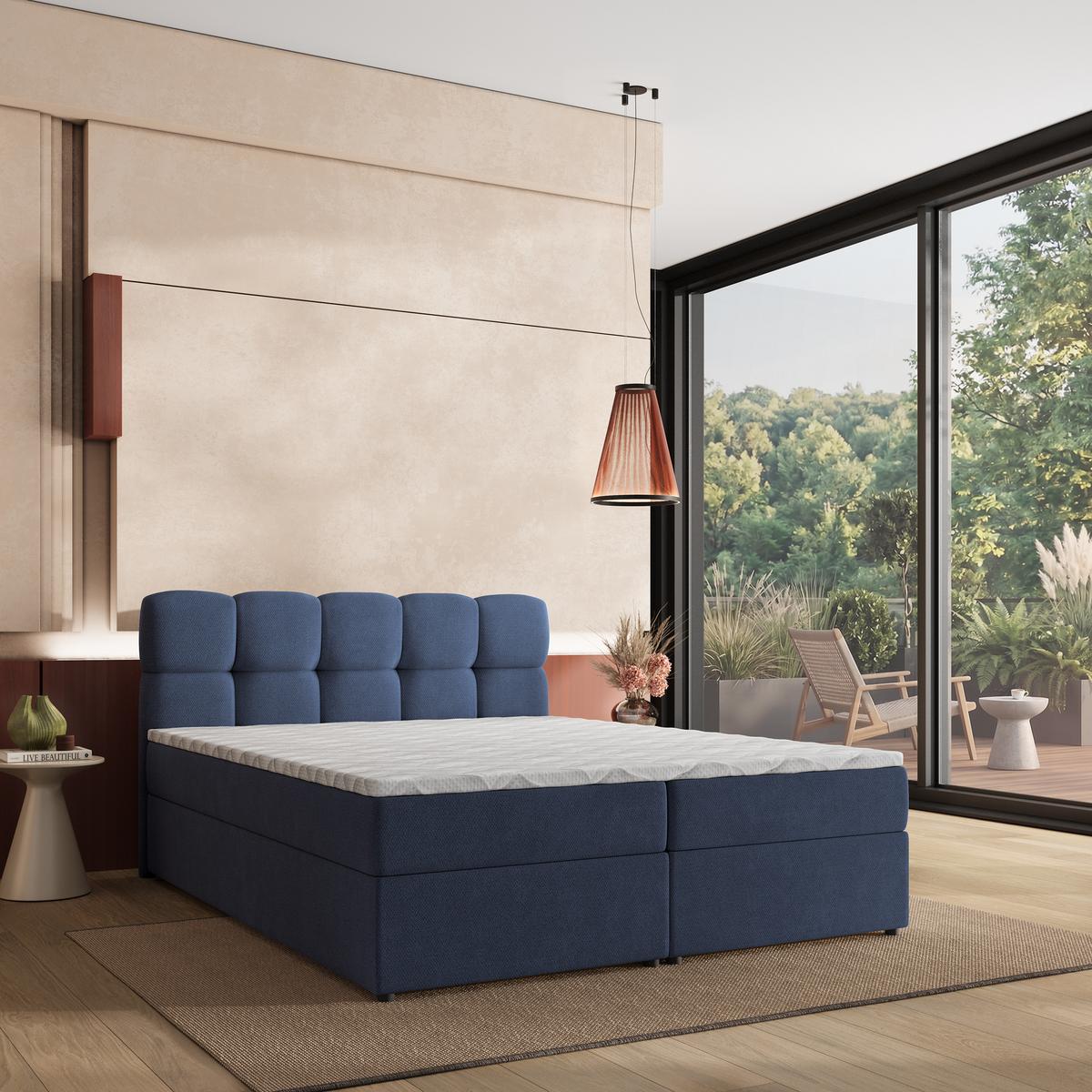 BOXBETT MERU 180x200 cm mit Matratze und Topper - Blau - Blau, Holz (180/200cm) - MASSENO
