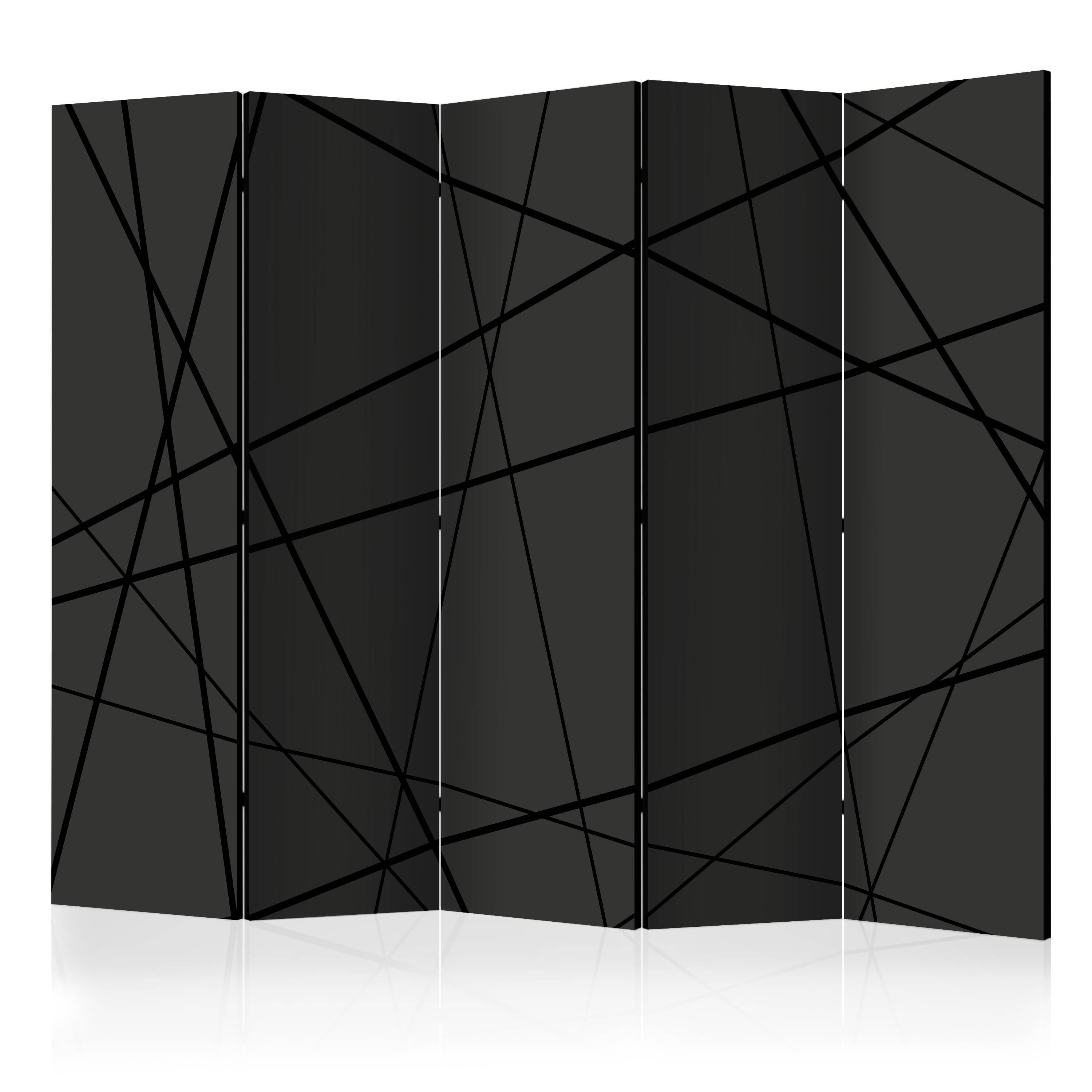 PARAVENT Akustik 5-tlg 225x172 cm Moderne Linien - Schwarz, Holz/Textil (225/172/3cm) - Muralo