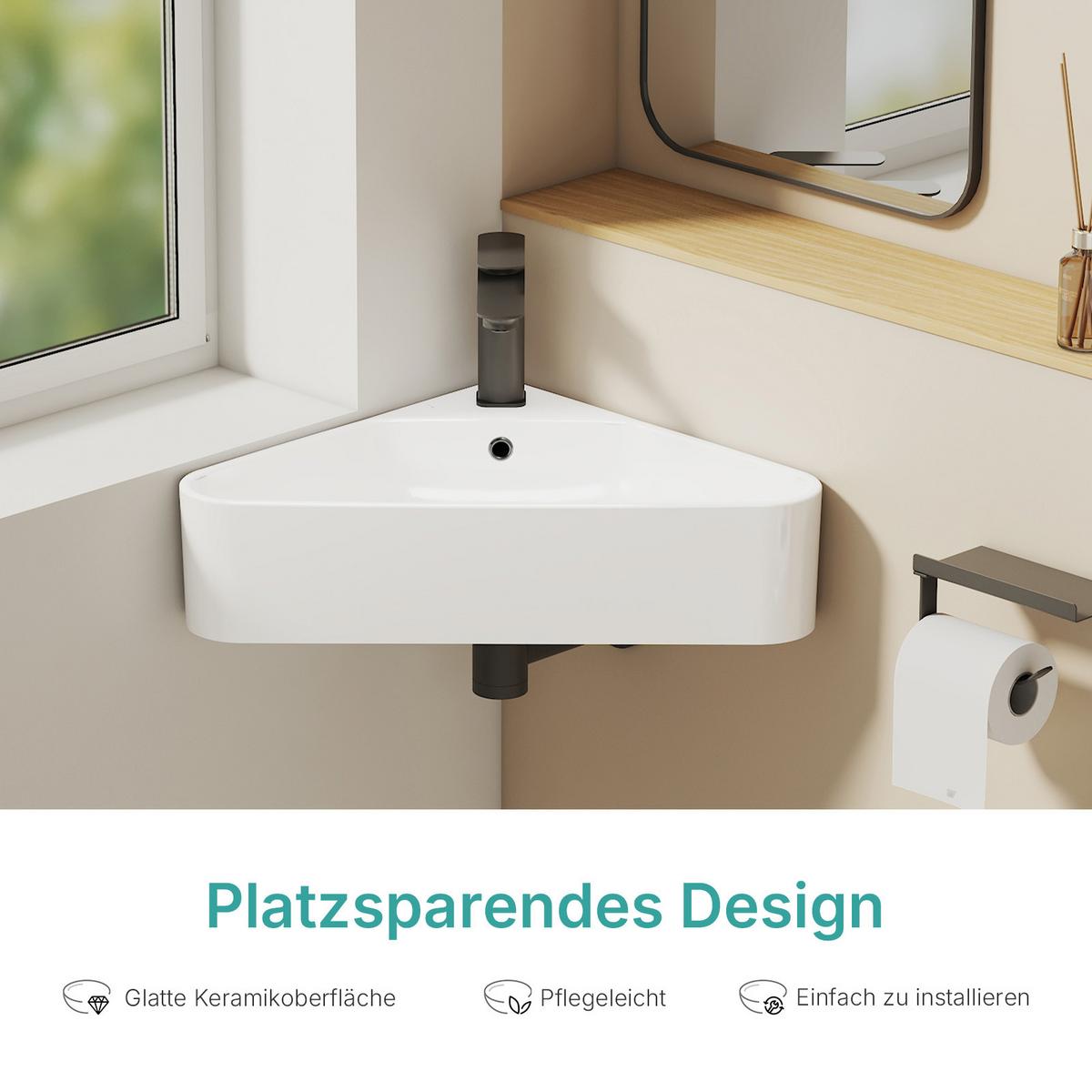 WASCHBECKEN Dreieckig Keramik Aufsatzbecken 56/34,5/13 cm - Weiß, Keramik (56/13/34cm) - EMKE