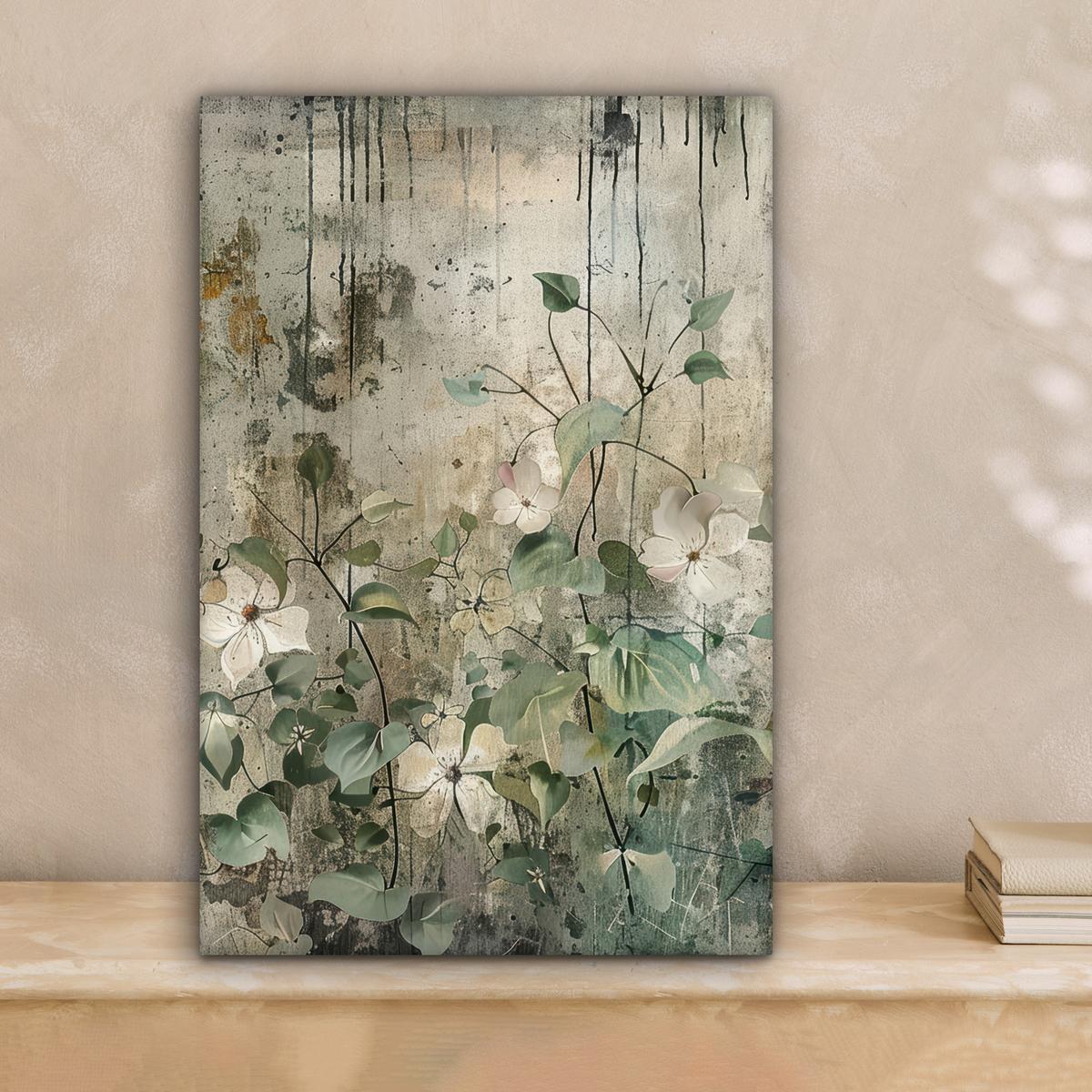 LEINWANDBILD Blumen - Blätter - Abstrakt - Modern Deko Wohnzimmer 20x30 cm - Grau, Textil (20/30cm) - MuchoWow