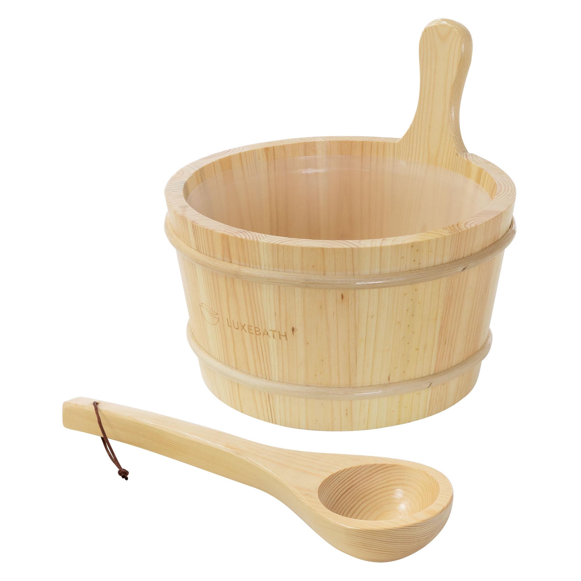 SAUNAZUBEHÖR-SET aus Kiefernholz mit Aufgusskübel und Schöpfkelle - Naturfarben, Holz (27/26/27cm) - LuxeBath