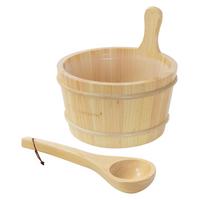 SAUNAZUBEHÖR-SET aus Kiefernholz mit Aufgusskübel und Schöpfkelle - Naturfarben, Holz (27/26/27cm) - LuxeBath