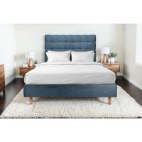 KOPFTEIL gepolstert - Gesteppt – blauer Bouclé-Stoff - 180 cm - Blau/Beige, Karton/Holz (180/120/10cm) - Sommeil de Plomb