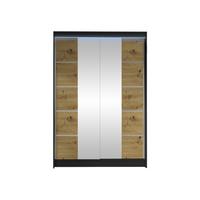 SCHWEBETÜRENSCHRANK Lino V mit RGB LED Beleuchtung - Schwarz/Eiche Artisan, Holzwerkstoff/Metall (120/200/58cm) - MIRJAN24