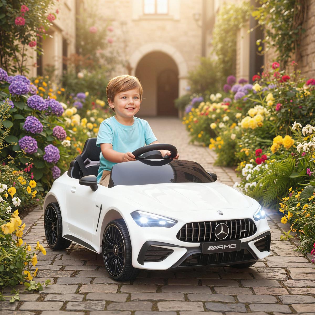 KINDER-ELEKTROAUTO 2 x 12V Kinderauto mit Musik, MP3, Sanftem Start/Stopp - Weiß, Kunststoff (99/55/43cm) - AIYAPLAY