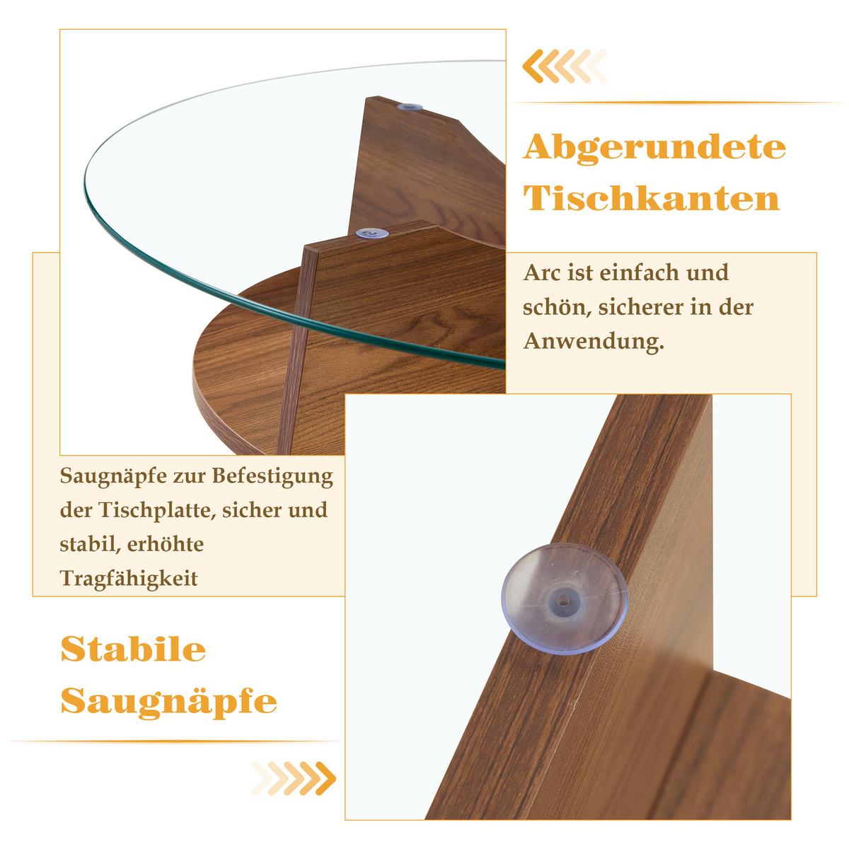 COUCHTISCH glas nussbaum optik stabiles design - Walnussfarben, Holzwerkstoff (80/80/36cm) - Urban Meuble